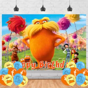 Cartoon Loraxs Birthday Party Supplies Backdrop 5x3 Funny Family Cartoon Happy Birthday Background Photography Party Decorations Banner Photo Booth Props