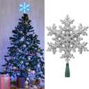 Gejoy 8.25 x 12.75 Inch Lighted Snowflake Christmas Tree Topper Silver with 10 Blue LED Lights 120v Plug in Glitter Christmas Star Tree Topper for Indoor Home Office Xmas Decoration