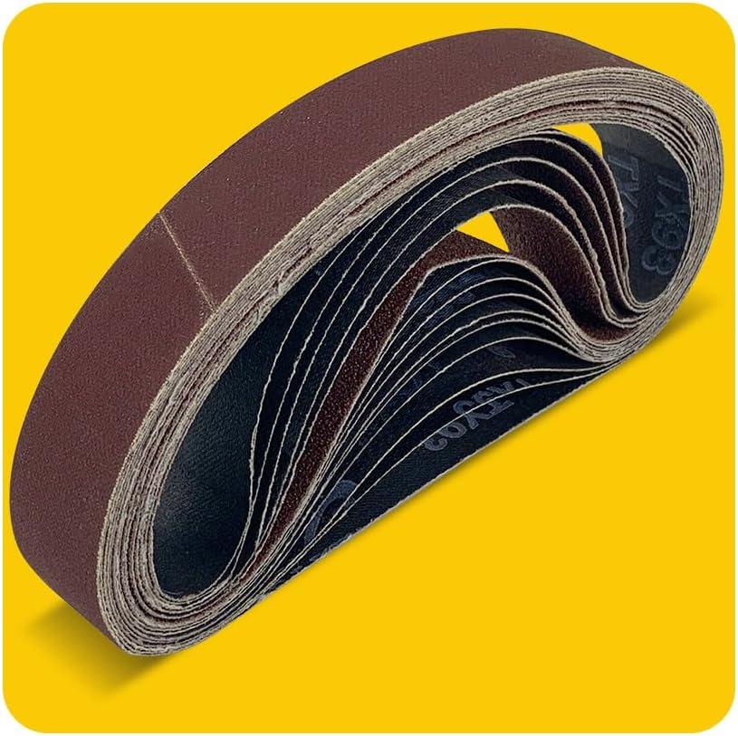 15 Pcs 1-1/8 x 21 Inch Assorted Aluminum Oxide Belt Sander Sanding Belt - 3 Each of 80/120/150/240/400 Grits