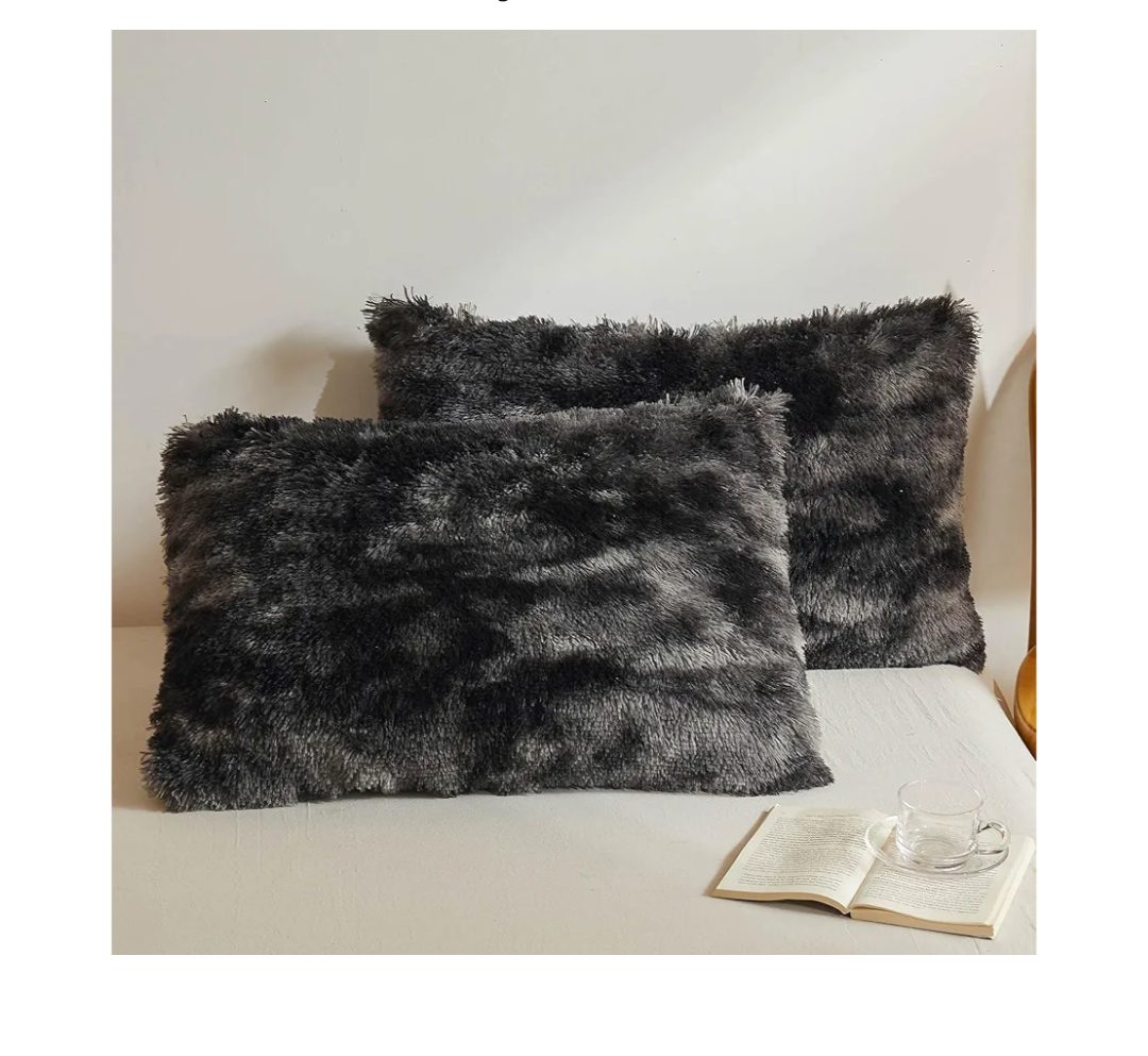 XeGe Tie Dye Faux Fur Fluffy Throw Pillow Cases, Plush Shaggy Soft Furry Pillowcases, Marble Print Velvet Fuzzy Decorative Pillow Covers for Bed Couch Zipper Closure, Set of 2(Standard, Tie Dye Black)