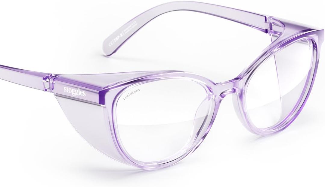 Stoggles Cat Eye Z87.1 Certified Safety Glasses, Blue-Light, UV Blocking Lens, Top & Side Shield, Anti-Fog, Stylish Eyewear (Lilac)