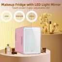 Mini Skincare Fridge 4L, Skincare Mini Fridge with Dimmable LED Light Mirror, Cooler & Warmer Dual Use (35.6°F-149°F) for Makeup & Food, Ultra-Quiet Mini Fridge for Bedroom Office Car, Pink, 9.8*9.6*7 inches