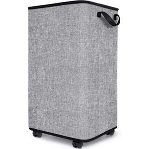 Laundry Hamper with Wheels, 90 L Large Rolling Laundry Basket, Tall Clothes Hamper for Dirty Clothes, Collapsible Storage for Bathroom or Dorm, Grey