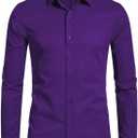 BEILU Stretch Mens Slim Fit Dress Shirts Formal Long Sleeve Button Down Shirts (Purple, L)