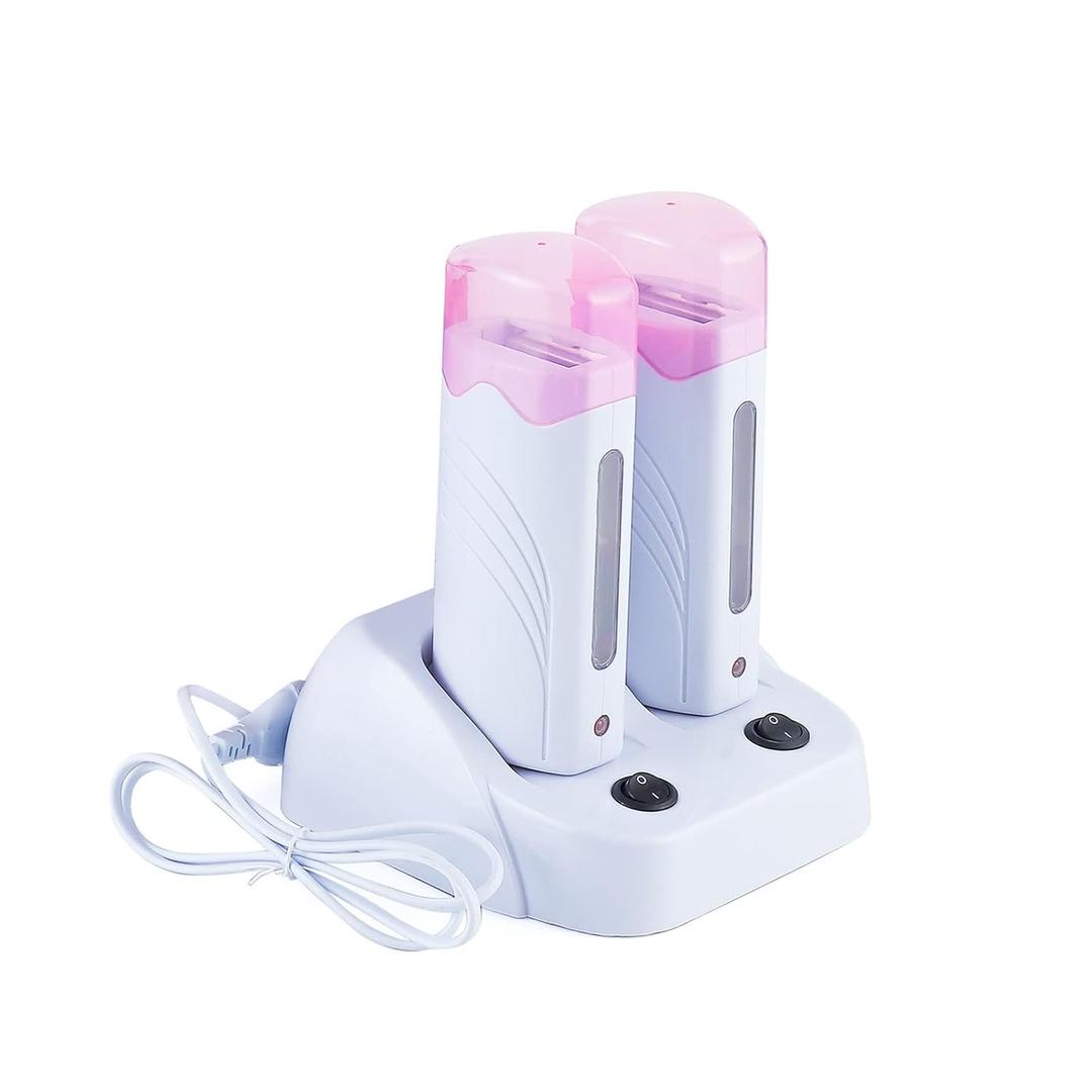 110V Roll On Wax Warmer for Hair Removal, Double Wax Roller Heater, Home Waxing Kit for Women and Men (Pink-2)