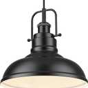 zeyu 1-Light Industrial Pendant Light, 11-Inch Pendant Light Fixture for Kitchen Island, Metal Dome Lampshade in Matte Black Finish, 016-1 BK