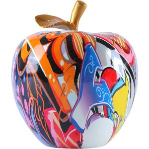 Colorful Fruit Figurines Apple Statue Decorations,Abstract Graffiti Apple Resin Sculpture for Table top Ornament Home Decor Christmas eve Gift(Large) (5x4.3x4.3IN)