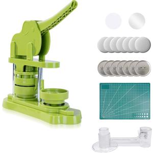 Button Maker Machine 58mm (2.25 in) Installation-Free, DIY Button Pin Maker Machine, Button Badge Press Machine with Free 50pcs Button Maker-Green