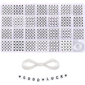 1400 Pieces 4x7mm White Round Acrylic Alphabet Letter Beads A-Z Heart Pattern Beads and Crystal Line for Jewelry Making Bracelets Necklaces Key Chains
