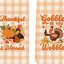 Thanksgiving Kitchen Towels, Funny Thanksgiving Kitchen Bathroom Decor, Thankful and Blessed Hand Towels, Cute Turkey Gobble Til You Wobble Gifts for Women Men Sister Mom Wife Friends Coworkers