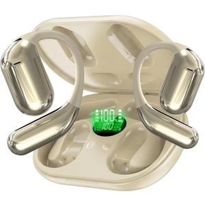 Wireless Open-Ear Bluetooth Earbuds with ENC Noise Cancelling Mic, HiFi Stereo Sound & Deep Bass, IP54 Water-Resistant, 60H Long Battery Life, for Running, Travel, Work & Translation Studies(Cream)