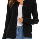 Women's Crew Neck Button Down Hollow Out Stripes Long Sleeve Cardigan Sweater (XX-Large, 2319-black)