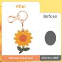 lasuroa Cute Sunflower Leather Keychain Holder, Waterproof Flower Anti-Scratch Hidden GPS Tracker Case Cover Tag with Key Ring Compatible with Airtag for Women Wallet Keys Bag Pet Backpack Purse