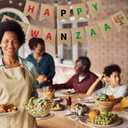 2 x Happy Kwanzaa Banner Decorations for Home  Burlap Hanging Flags with Kinara Candle, Happy Kwana Signs for Office Classroom Indoor Party, Traditional African American Festival Party Supplies