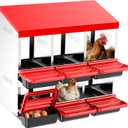 Two-Tier Chicken Nesting Box, 6 Hole Metal Chicken Egg Laying Box with Swing Perch and Rollout Egg Collection for Chicken Coop Red (6 Compartments)