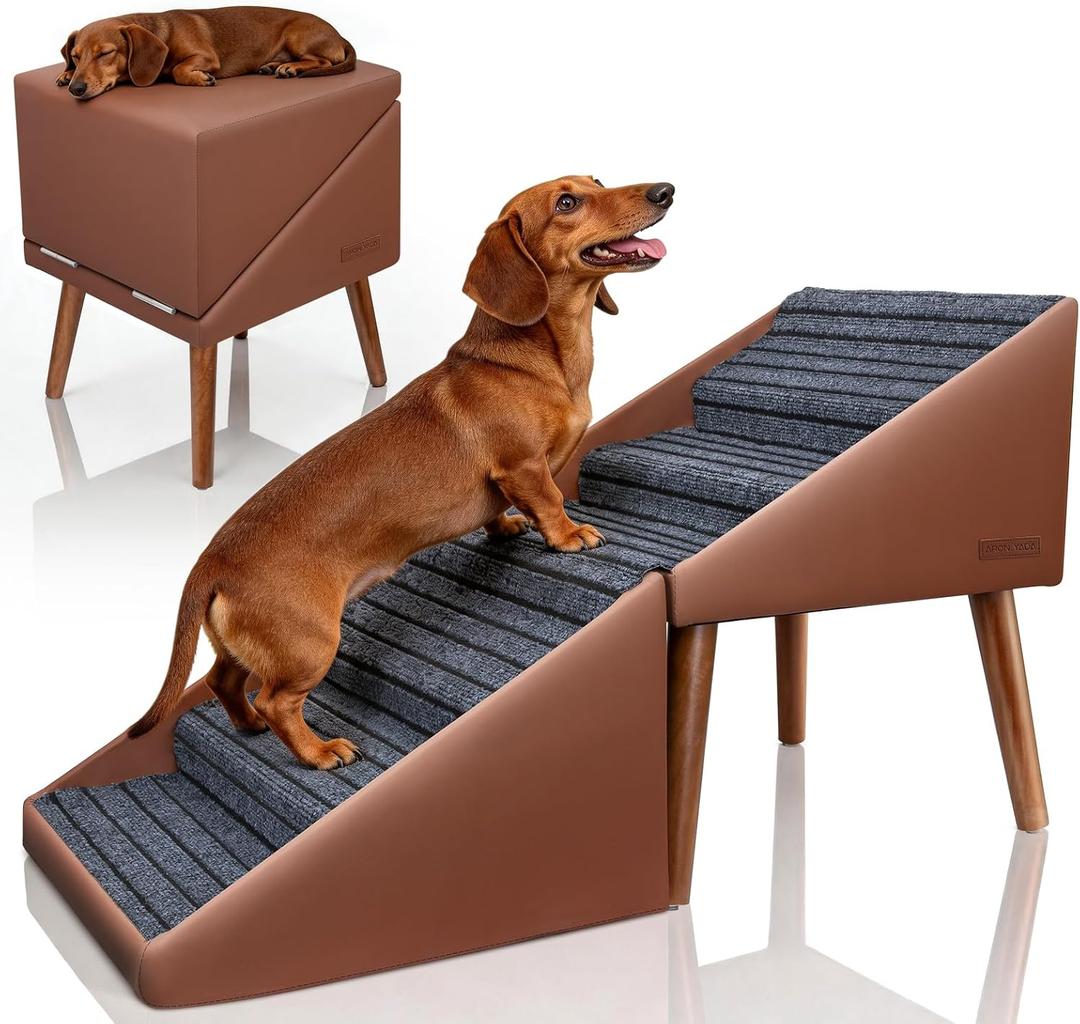 Dog Stairs & Ramp for High Bed & Couch, 22.8" 6-Step Foldable Split Ottoman | Non-Slip Joint Relief Pet Steps for Small/Medium/Large Dogs, Senior/Injured, Converts to Bedside Footstool, Solid Wood Frame