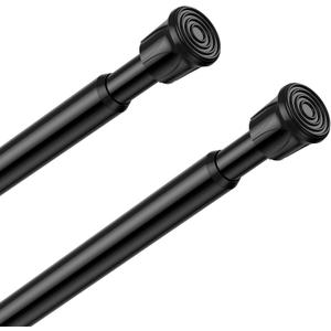 2 Pack Black Spring Tension Curtain Rods 28-48 Inches, Spring Loaded Curtain Rods No Drilling, Adjustable Small Tension Rod for Windows, Kitchen, Doorway, Bathroom, Closet, Black