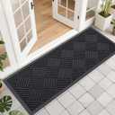 OLANLY Front Door Mat Outside Entrance 47x17, Absorbent, Heavy Duty Sturdy Natural Rubber Doormat Indoor Outdoor, Stain and Fade Resistant, Non-Slip Low Profile Floor Mat for Entryway, Black Diamond