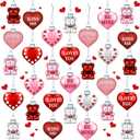 30 Pcs Valentine's Day Heart and Bear Ornaments Hanging Valentines Decorations Red Pink White Valentine Tree Decor Bear Shaped Decorative Heart Shaped Baubles for Home