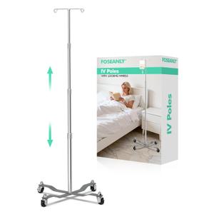 IV Pole with Wheels, Adjustable IV Stand 30–84″ (76–213 cm), Dual IV Bag Hooks, Weighted Base Ø23″ (58 cm), Lockable Casters, Chrome-Plated Steel, 14 lb Max