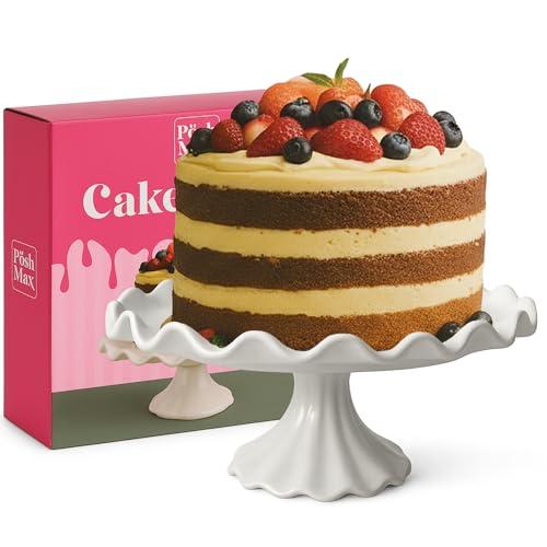 10.5-Inch White Porcelain Cake Stand – Elegant Dessert & Cupcake Stand for Cake, Pastries & Cookies – Decorative Wavy-Edge Pedestal Cake Plate for Wedding, Baby Shower & Dessert Table Display