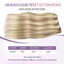 20 Inch Weft Hair Extensions Real Human Hair 100G 16/22 Light Blonde Highlighted Golden Blonde Sew in Hair Extensions Full Ends Double Weft Bundles Straight Silky Remy Hair Extension for Women