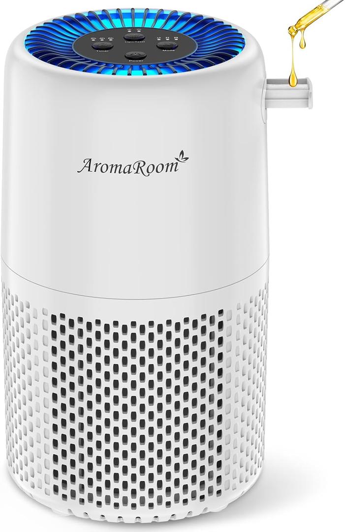 Air Purifier for Home Bedroom, AromaRoom H13 HEPA Air Filter For Smoke Pollen Dander Hair Smell Air Cleaner, 3in1 Filter with Sleep Mode, Quiet Air Cleaner For Pets, Home, Baby Room (White)