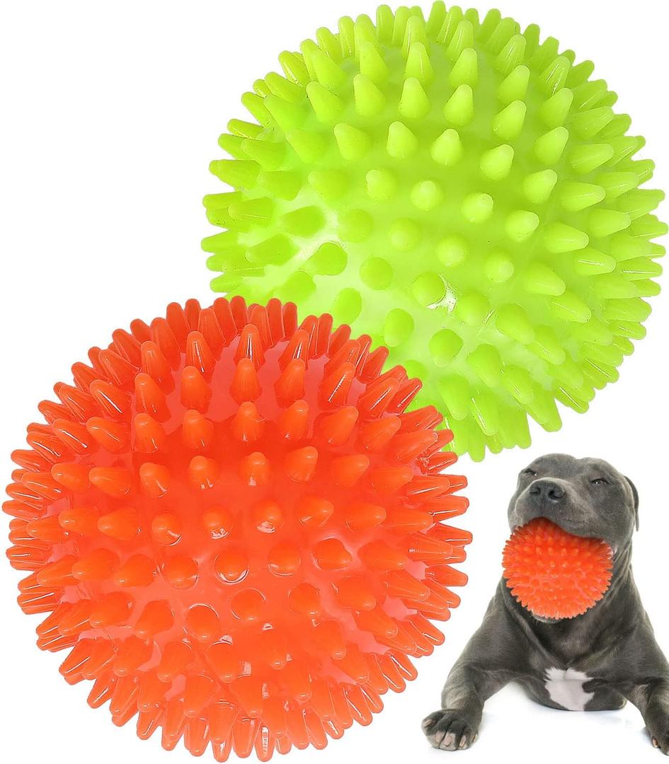 4.5 Heavy Duty Squeaky Dog Balls for Medium or Large Dogs, Dog Toys for Aggressive Chewers, Spike Ball Toys for Clean Teeth and Training(2 Pack)