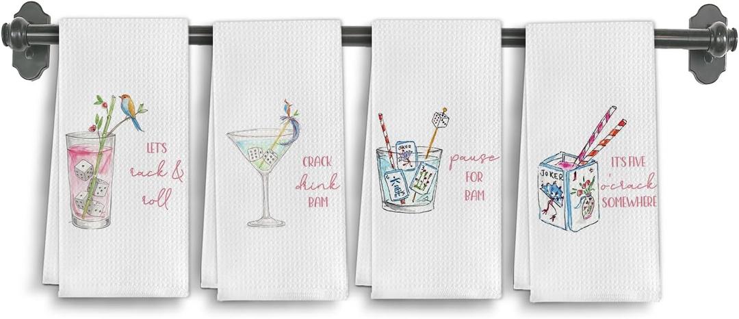 Mahjong Cocktail Kitchen Towels, Mahjong Gifts for Women Dish Tea Towel,Cocktail Lovers Gifts Decorative Towels for Kitchen Decor,Set of 4,16X24 Inch