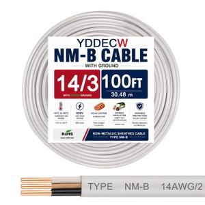 14/3 NM-B Wire with Ground - 100FT 14 Gauge Non-Metallic Sheathed Cable Pure Copper 14 AWG 3 Conductor Residential Indoor Wire for Outlets, Switches and Other Loads etc.