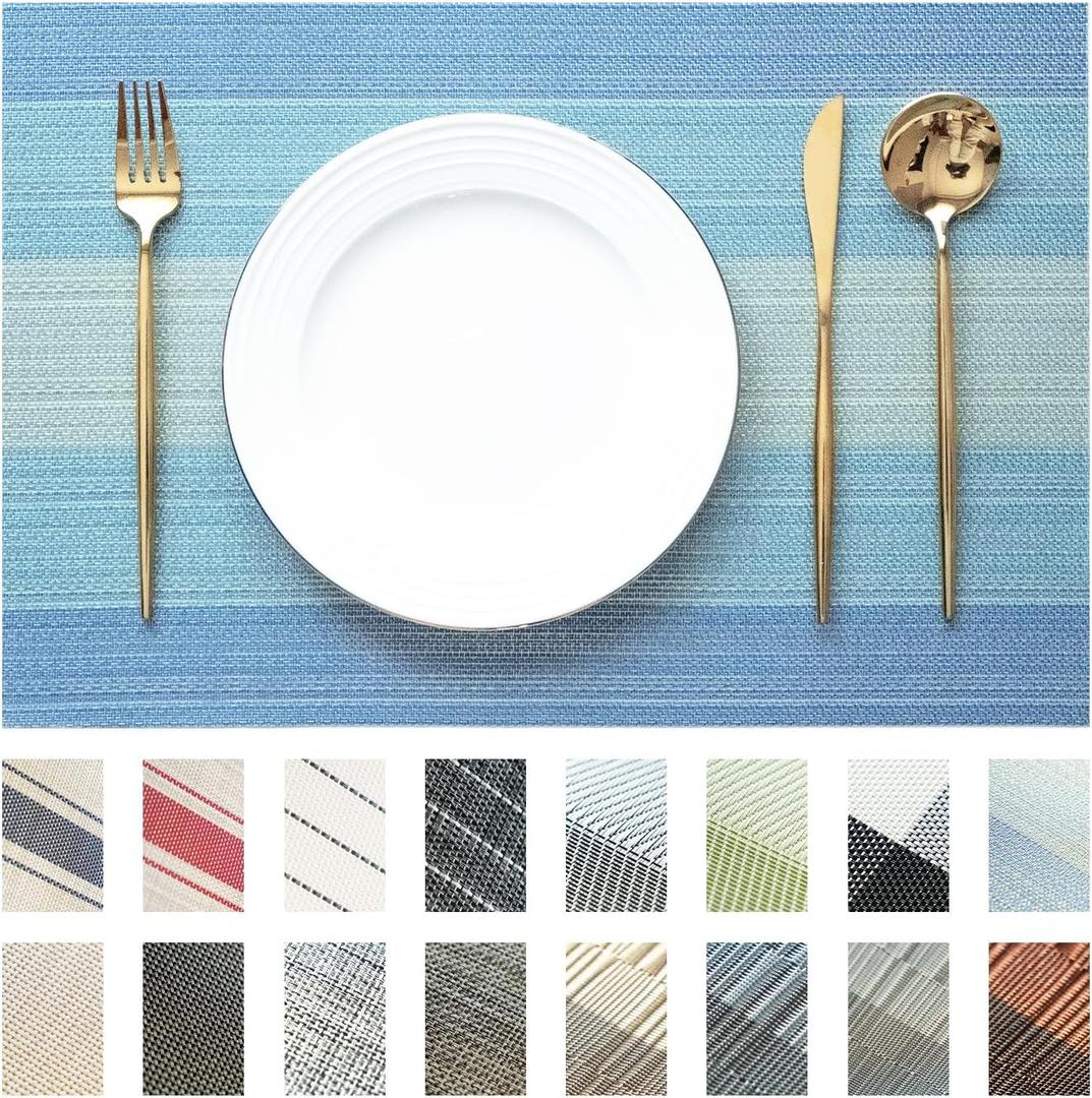 Placemats Set of 12 Vinyl/Plastic Woven Place Mats for Kitchen Table Indoor/Outdoor Washable Placemat Wipeable Dining Table Mats (Ocean Geode,12)