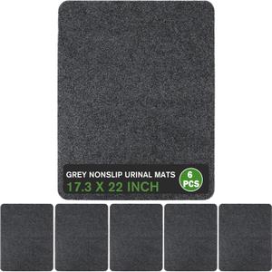 Nuanchu 6 Pack Urinal Mats for Men Bathroom Commercial Floor Mats Pads, Non-Slip Splash Water Absorption Toilet Bulk Washable for Men's Bathroom Restroom, 17.3" x 22" (Grey)