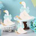 Lineshading 3 Pcs Silly Goose Birthday Party Decoration Blue Bow Wooden Silly Goose Decor Funny Table Centerpiece Gift for Party Favor Desk Tiered Tray, 5.9/4.7/3.9 Inch