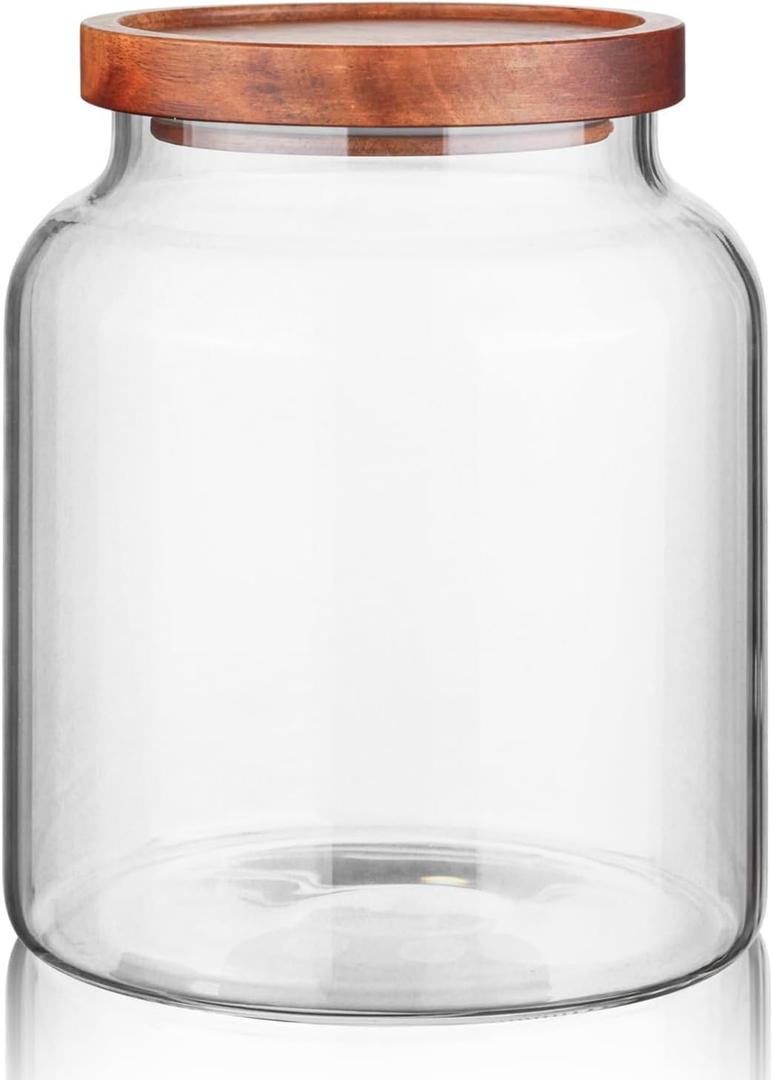 Labina Glass Storage Container Airtight Food Jars Kitchen Canister with Wood Lids, 60 Oz Wide Mouth Pantry Organization Glass Jar for Flour, Sugar, Cookie, Spagetti, Nuts and Candy