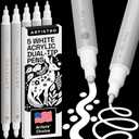 ARTISTRO 5 White Dual-Tip Acrylic Paint Pens - 5mm Dot + 1mm Fine Tips - Multisurface Markers for Fabric, Glass, & More