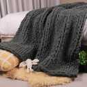 Chenille Chunky Knit Blanket Soft Fluffy Handmade Throw Blanket for Couch Sofa Bed and Home Décor Carriediosa (Grey 50" x 60")