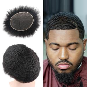 Afro Toupee for Man Wigs Men Hair Unit Black African American Curly Mens Toupee Hairpiece Wig for black Men Full French Lace Male Weave Hair Unit 1B# Off Black 8mm Curly 8x10inch