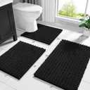 Yimobra Bathroom Rugs Non Slip Washable 32x20 Inch - Ultra Soft Absorbent Chenille Bath Mat, Quick Dry Shaggy Floor Carpet for Tub Shower, Black Home Decor Accessories