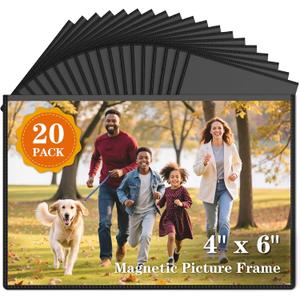 20 Pack Magnetic Picture Frames for Refrigerator 4x6 Inch, Magnetic Photo Frames Reusable, Magnetic Frame Refrigerator Magnets For Pictures Locker Wall Cabinet (Black)