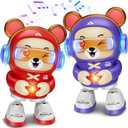 2 Pcs Dancing Bear Toys, Baby Dancing Moving Crawling Musical Toys Age 3-12 Months, with Light, Musical and Dancing, Birthday Gift for Age 1 2 3 4 Year Old Toddlers