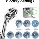 Shower Head With Handheld 7 Settings High Pressure, Built-in Power Wash to Clear Tub, Tile & Pets, 5" High Powerful Hand Held Rain Showerhead with Stainless Steel Hose and Adjustable Bracket