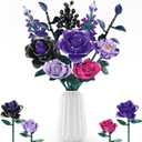 Purple Rose Building Blocks Set for Kids, 701PCS Flower Bouquet Toy, Gothic Style Halloween Decor, DIY Artificial Plant Ornament, Ideal Gifts for Girls Women, Valentine's Day, Birthday, Mother's Day
