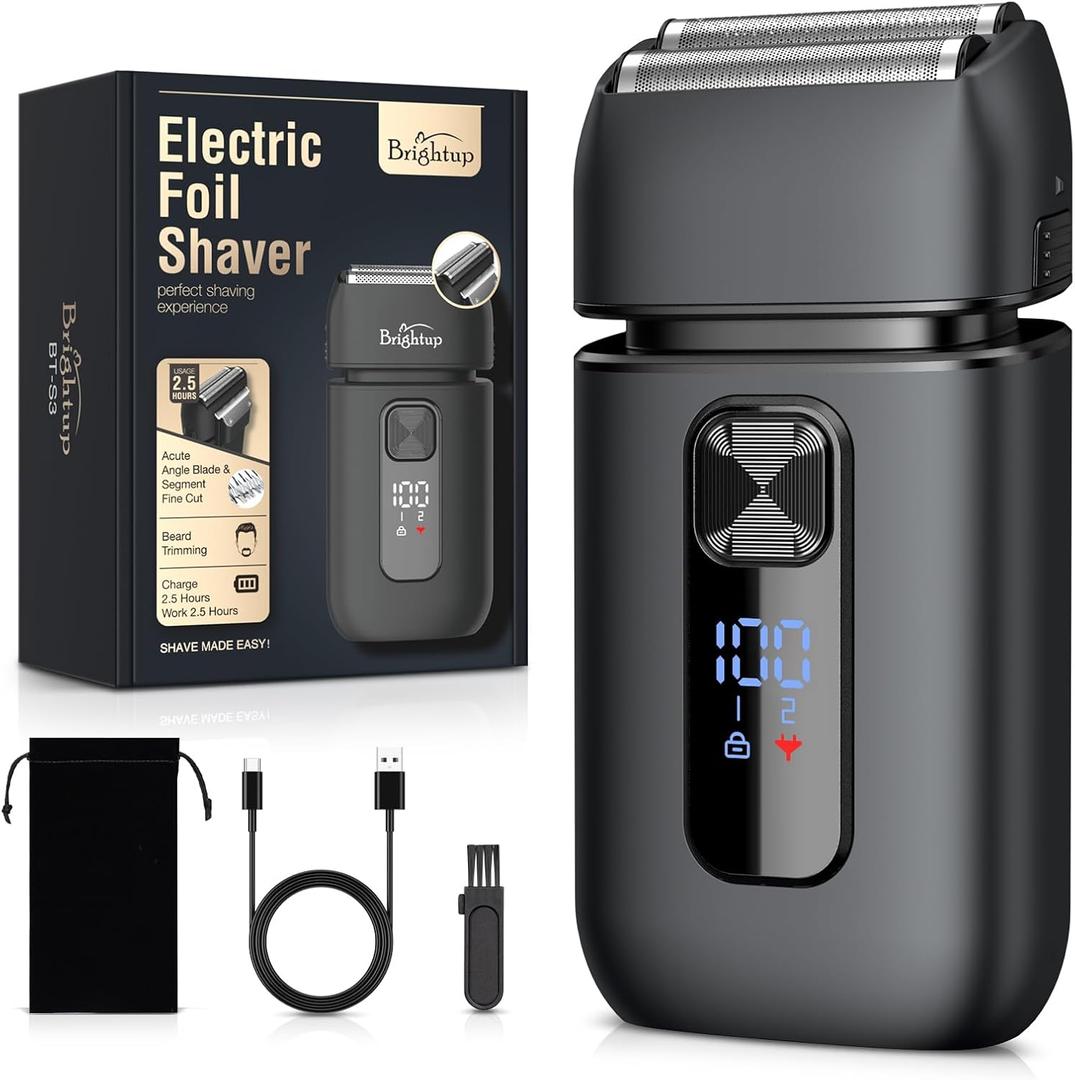 Brightup Electric Foil Shavers for Men - Smooth & Close Electric Razor for Men with Pop Up Trimmer - Wet Dry Shaving/Travel Lock/LED Display/IPX6 Waterproof (Black)
