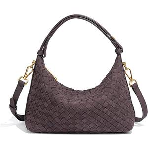 Suede Shoulder Bag for Women Retro Crescent Woven Hobo Purses Slouchy Crossbody Handbag with Adjustable Strap