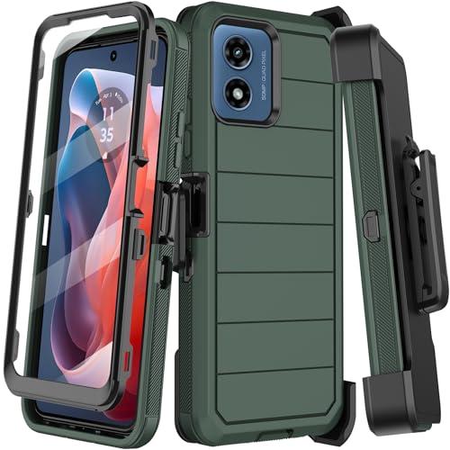 KECAI for Motorola Moto G Play 2024 Case with Belt Clip Holster,Built-in Screen Protector,Heavy Duty Shockproof Drop Protection Military Grade Durable Full Body Phone Cover with Kickstand (Deep Green)