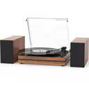 Vintage Record Player with External Speakers Belt-Drive Turntable for Vinyl Records Dual Stereo Speakers LP Players Support 3 Speed 3 Size Wireless Playback AUX Headphone Input Auto Stop Wood Red