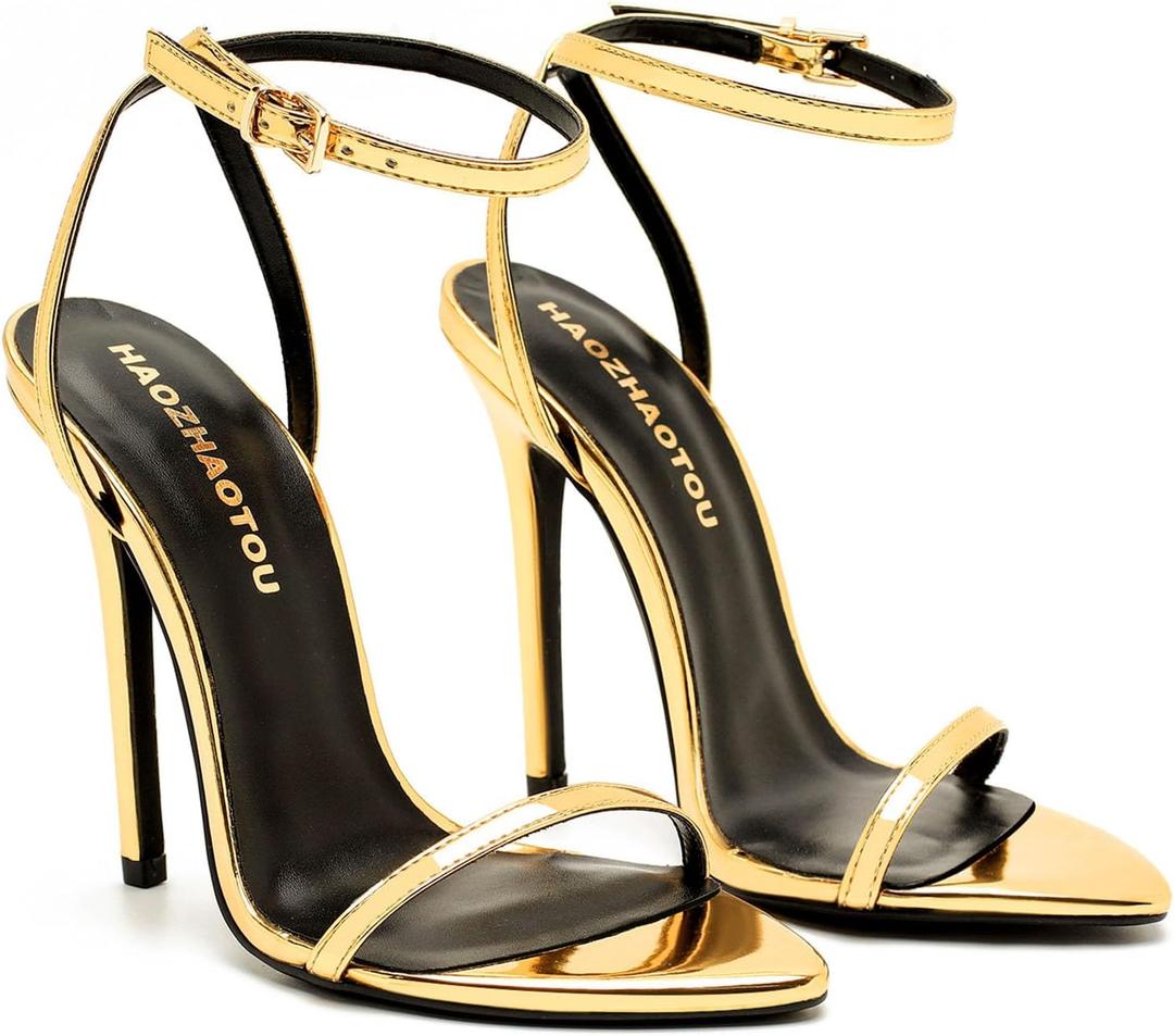 Womens Strappy Lace Up Heels Sexy Stiletto High Heeled Open Toe Strap Summer Dress Shoes (9, Gold)