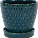 Geometric Triangle 4.75 x 5.5 Inch Teal Green Ceramic Flower Pot Planter with Saucer