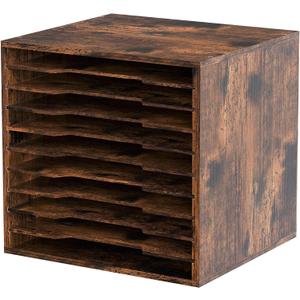 EasyPAG Scrapbook Paper Storage Organizer for Craft Room, 12x12 Paper Storage Desk Shelf, 10 Slot Adjustable File Sorter for Office School Classroom, Antique