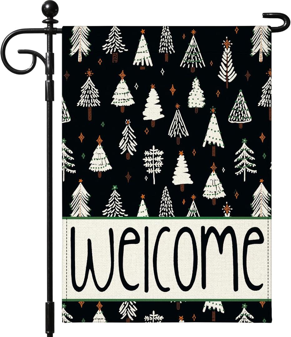 Artscope Welcome Christmas Tree Garden Flag 12x18 Inch Double Sided, Seasonal Outdoor Xmas Flag for Yard Farmhouse Holiday Decoration-Black